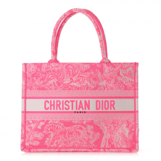 CHRISTIAN DIOR Canvas Embroidered Medium Dioriviera Toile De Jouy Book Tote Fluorescent Pink
