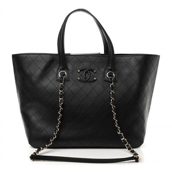 CHANEL Calfskin Stitched Shopping Tote Black