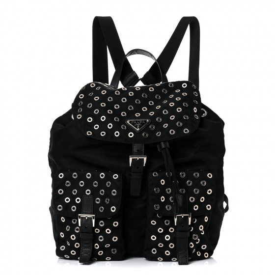 PRADA Tessuto Nylon Grommet Backpack Black
