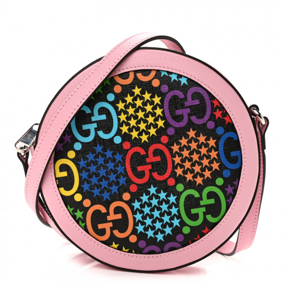 GUCCI GG Supreme Monogram Psychedelic Round Shoulder Bag Black Multicolor Sugar Pink