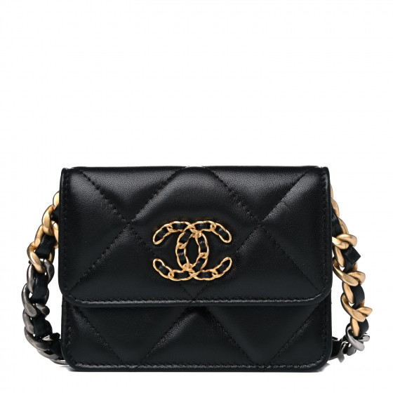 CHANEL Lambskin Quilted Chanel 19 Flap Belt Bag Black