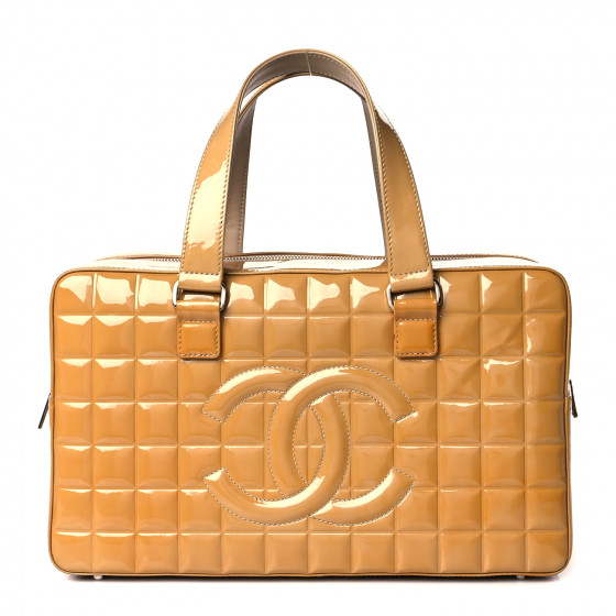 CHANEL Patent Quilted Chocolate Bar Bowler Beige
