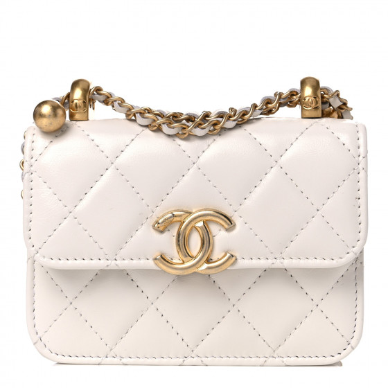 CHANEL Calfskin Quilted Perfect Fit Coin Purse With Chain White