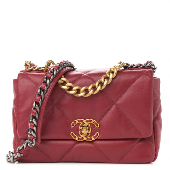 CHANEL Goatskin Quilted Medium Chanel 19 Flap Red