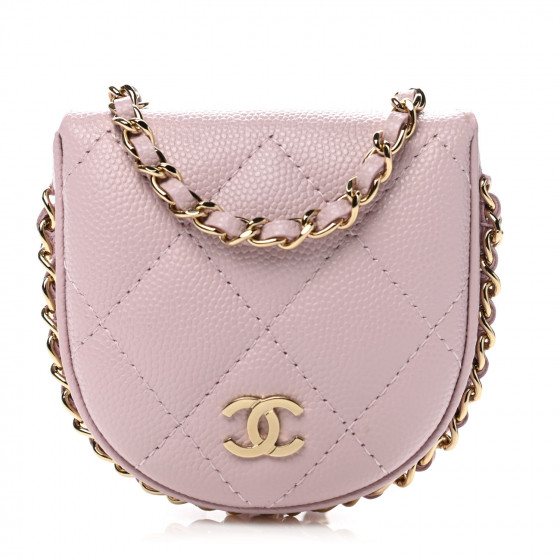 CHANEL Caviar Quilted Tray Coin Purse With Chain Pink