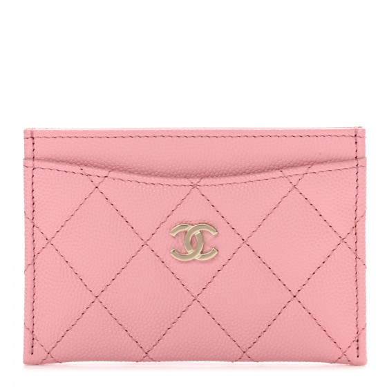CHANEL Caviar Quilted Card Holder Pink