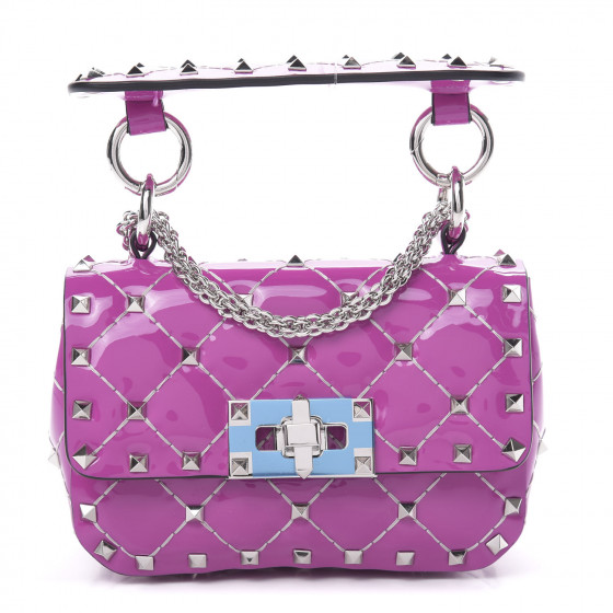 VALENTINO Patent Micro Rockstud Spike Shoulder Bag Orchid