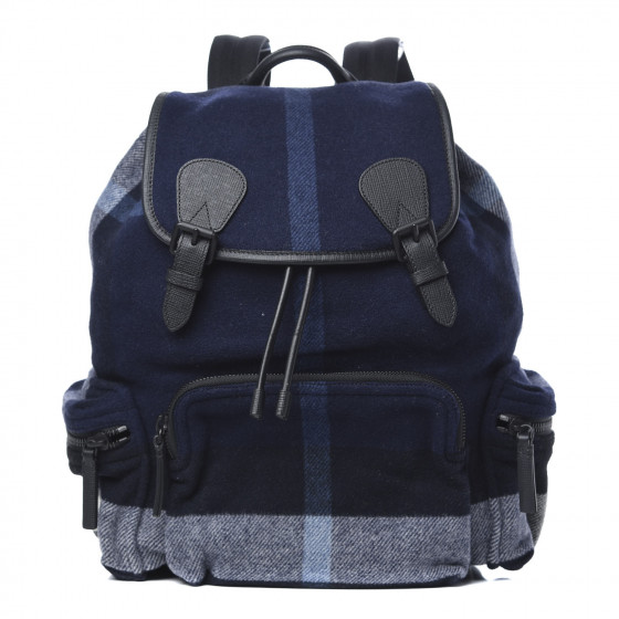 BURBERRY Wool Check Duffle Rucksack Backpack Indigo Blue