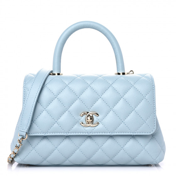 CHANEL Caviar Quilted Mini Coco Handle Flap Light Blue