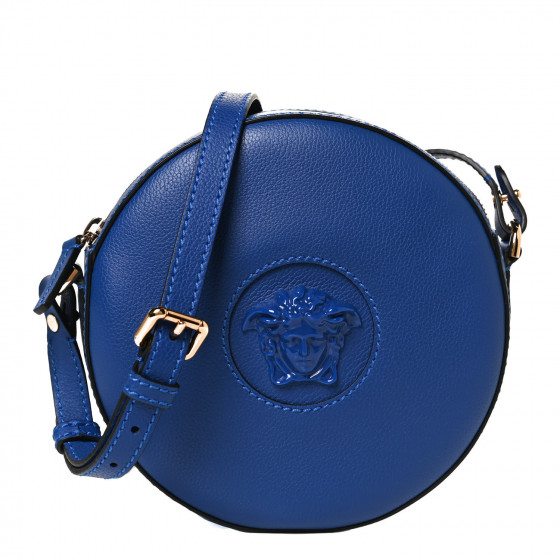 VERSACE Calfskin La Medusa Round Camera Bag Blue