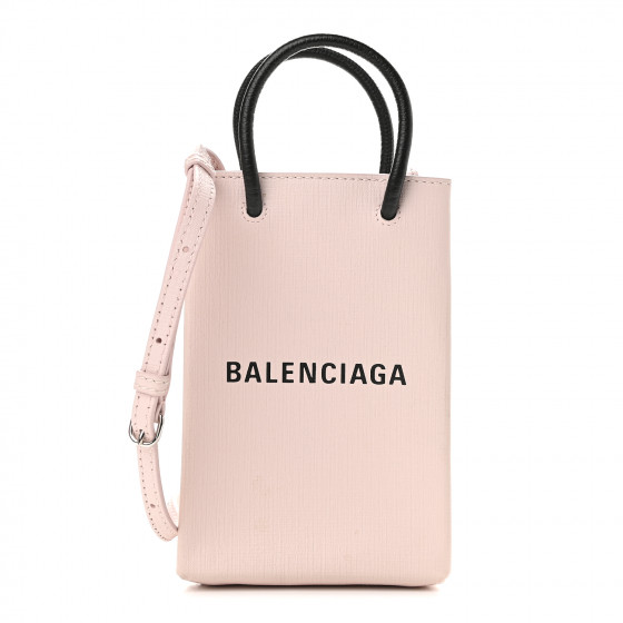 BALENCIAGA Calfskin Logo Shopping Phone Holder Bag Light Rose