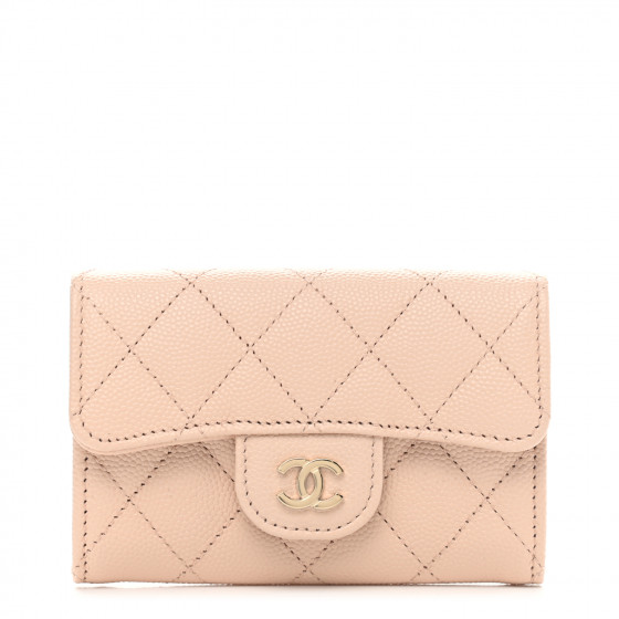 CHANEL Caviar Quilted Flap Card Holder Wallet Beige