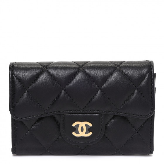 CHANEL Lambskin Quilted Flap Card Holder Wallet Black