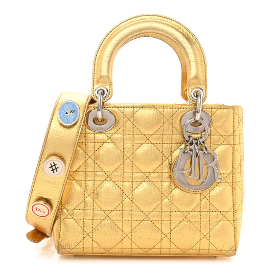 CHRISTIAN DIOR Metallic Grained Calfskin Cannage Small Lucky Badges My Lady Dior Gold