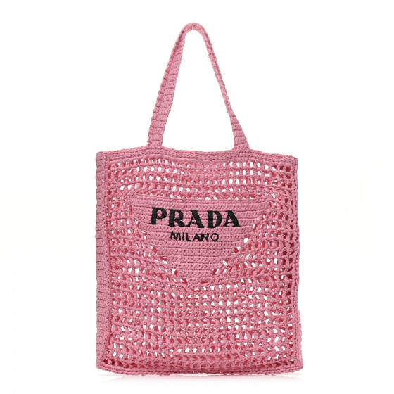 PRADA Raffia Embroidered Logo Tote Bag Petalo