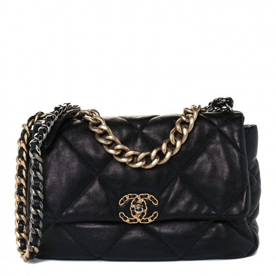 CHANEL Lambskin Quilted Large Chanel 19 Flap Black