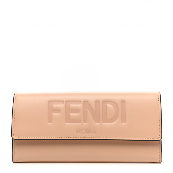FENDI Vitello King Logo Embossed Continental Wallet Poudre
