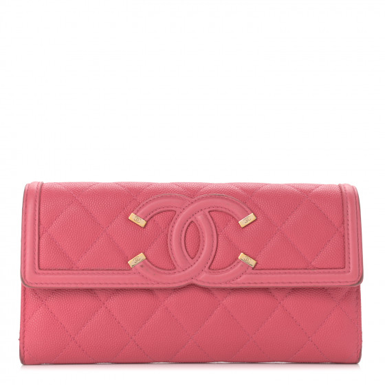 CHANEL Caviar Quilted Large Filigree Gusset Flap Wallet Pink