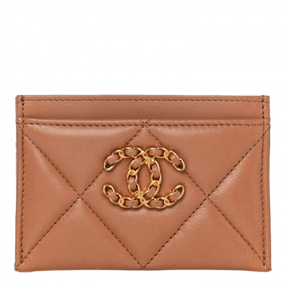 CHANEL Lambskin Quilted Chanel 19 Card Holder Brown
