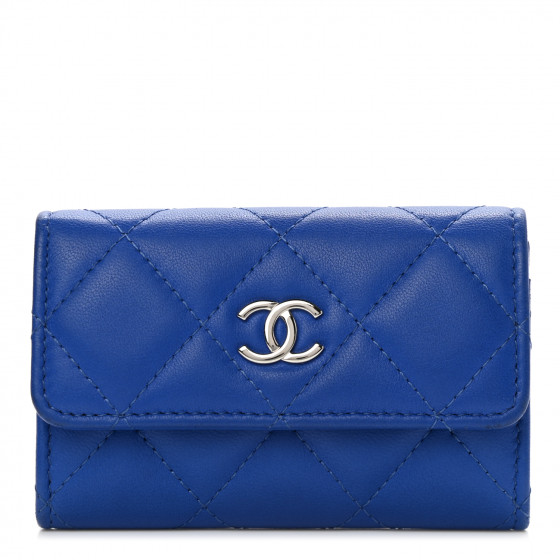 CHANEL Lambskin Quilted Flap Card Holder Blue