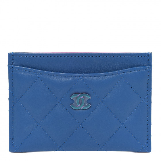 CHANEL Lambskin Quilted Card Holder Blue Pink