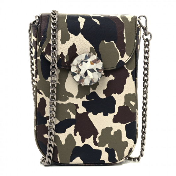 MIU MIU Calfskin Crystal Embellished Camouflage Chain Crossbody Bag