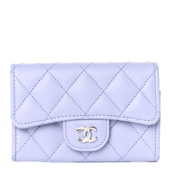 CHANEL Caviar Quilted Flap Card Holder Wallet Light Purple