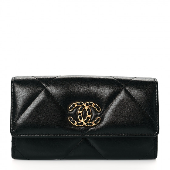 CHANEL Lambskin Quilted Chanel 19 Flap Wallet Black