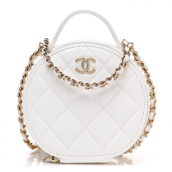 CHANEL Lambskin Quilted Round Handle With Care Vanity With Chain White