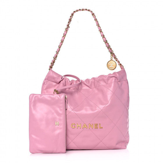 CHANEL Shiny Calfskin Quilted Small Chanel 22 Light Pink