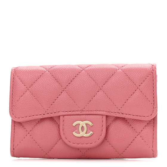 CHANEL Caviar Quilted Flap Card Holder Wallet Dark Pink