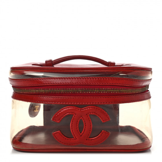 CHANEL Calfskin PVC Vanity Cosmetic Case Red