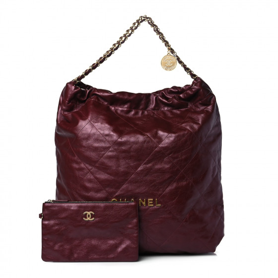 CHANEL Metallic Calfskin Quilted Large Chanel 22 Burgundy