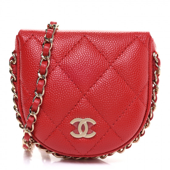 CHANEL Caviar Quilted Tray Coin Purse With Chain Red