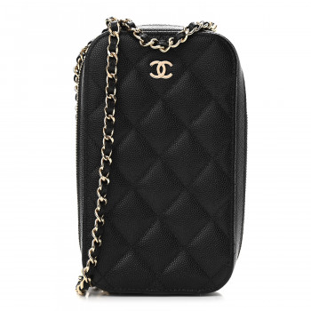 CHANEL Caviar Quilted Phone Holder Wallet On Chain WOC Black