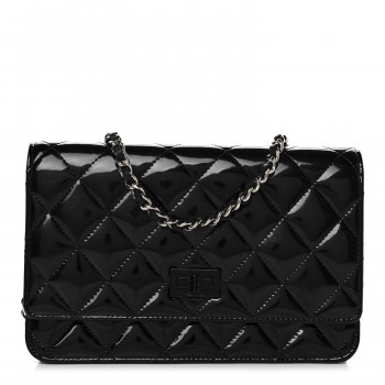 CHANEL Patent Calfskin Quilted Reissue Wallet On Chain WOC Black