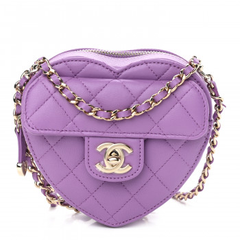 CHANEL Lambskin Quilted CC In Love Heart Clutch With Chain Purple