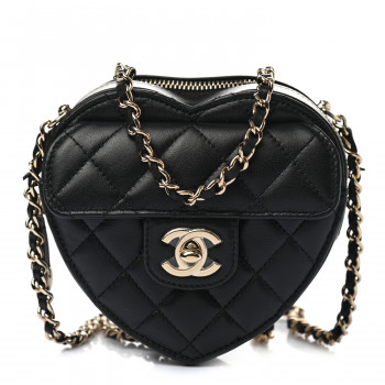 CHANEL Lambskin Quilted CC In Love Heart Clutch With Chain Black